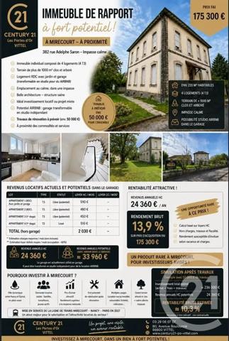 Immeuble à vendre  404,29 m 2   DARNEY  - 88
