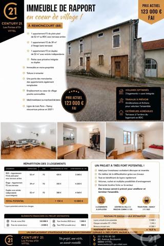 Immeuble à vendre  404,29 m 2   DARNEY  - 88