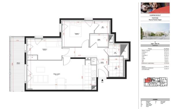 Location Appartement 3 pièces 73.14 m² - Pontoise 95300