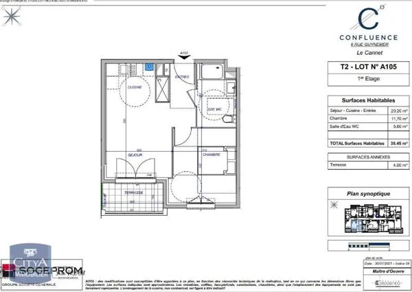 Appartement à louer 2 pièces 38.45m² Le Cannet (06110)
