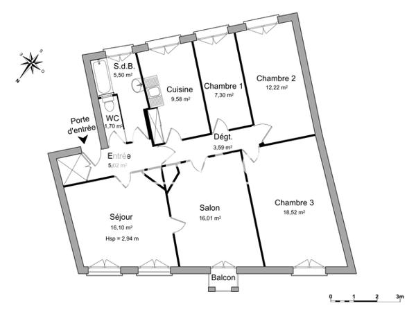 Location Appartement 4 pièces 95.54 m² - 48 AVENUE DE VERDUN Biarritz 64200