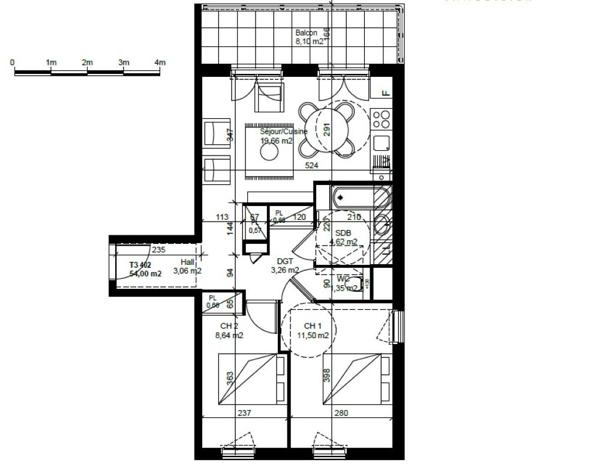 Appartement CLUSES 54 m²