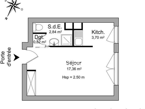 Location Studio 24.5 m² - 41/43 RUE DU GENERAL BORDAS Talence 33400