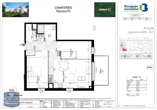Appartement à louer 3 pièces 61.72m² Chartres (28000)