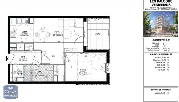 Location appartement Vénissieux (69200) 2 pièces 51.21m²