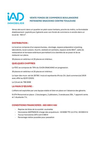 Boulangerie à vendre 160 m² Toulouse