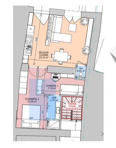 Appartement T2 ou T3 avec terrasse privative de 20m², centre Lambesc.