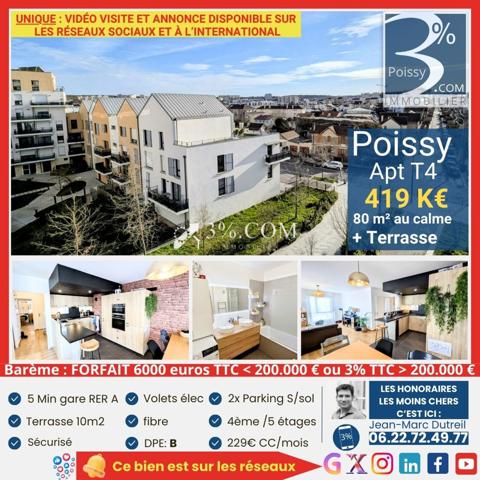 Eco Quartier. T4 3 chambres + Terrasse Poissy (78300)