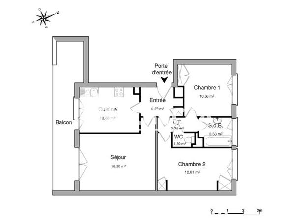 Location Appartement 3 pièces 63.6 m² - 1175 AVENUE DE LA REPUBLIQUE Guilherand Granges 07500