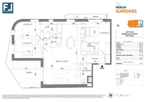 Appartement Suresnes 4 pièce(s) 97.10 m2 FRAIS DE NOTAIRE OFFERTS