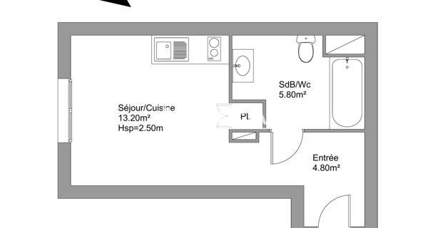 Location Studio 24.05 m² - Poissy 78300
