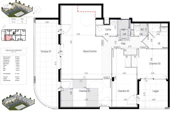 Élégant T4 de 91 m² avec terrasses Sud-Est. Prestations de qualité dans un environnement résidentiel prisé et paisible à Béziers