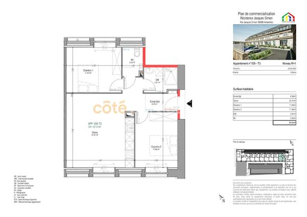 Vente Appartement57,51 m² - 3 Pièces - AVRANCHES (50300)