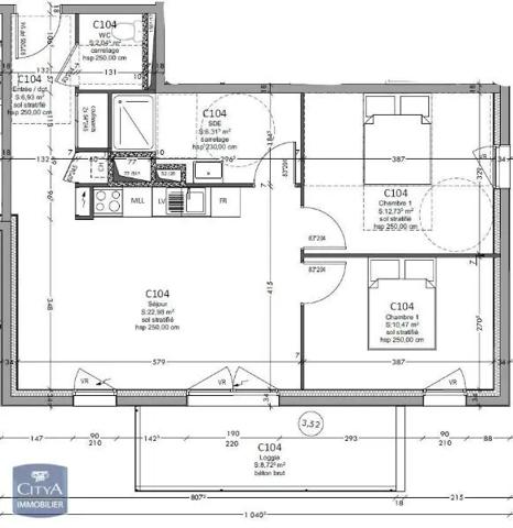 Appartement à louer 3 pièces 61.5m²
