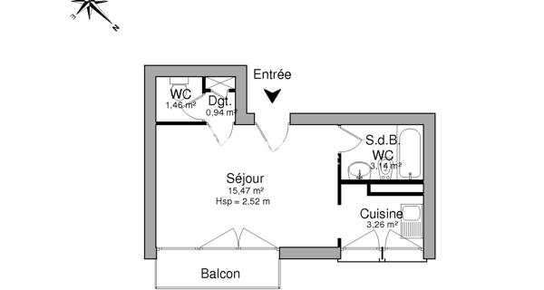 Location Studio 23.11 m² - Talence 33400