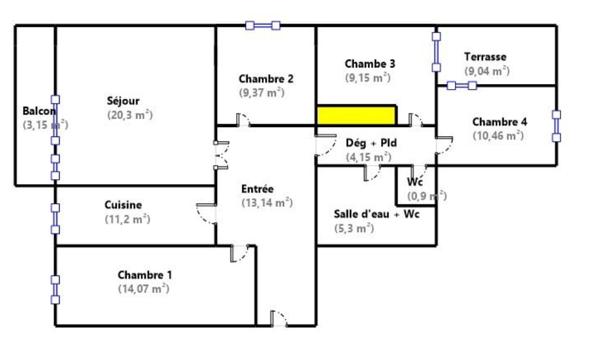 Paris (75019) PARIS 19EME - OURCQ - HAUTPOUL / MANIN - APPARTEMENT 5 PIECES AVEC 4 CHAMBRES ET TERRASSE AU DERNIER ETAGE