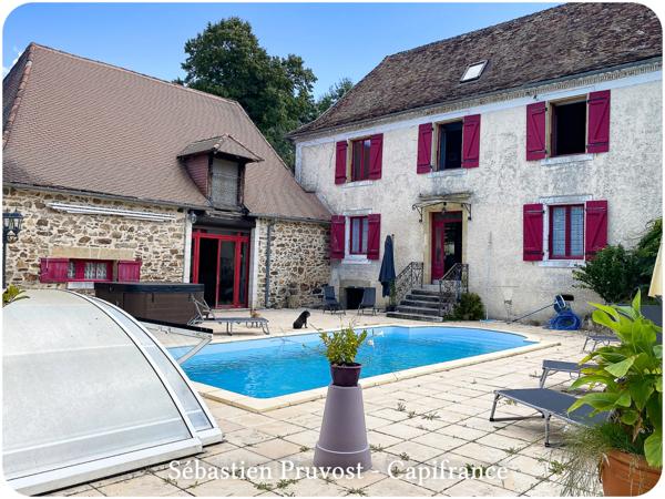 Dpt Dordogne (24), à vendre 11 pièces proche Thiviers (24) propriété P11 325M2, terrain 22200m2, dépendance, piscine.