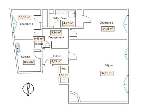 Appartement 3 pièces - 81 m² Exclusivité efficity