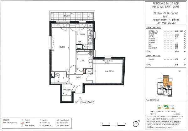 Appartement à vendre 2 pièces 56,87 m² L'Île-Saint-Denis