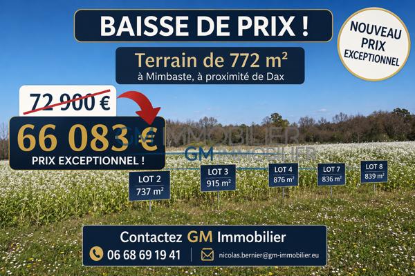 NOUVEAUX PRIX – TERRAINS À BÂTIR À MIMBASTE, AUX PORTES DE DAX
