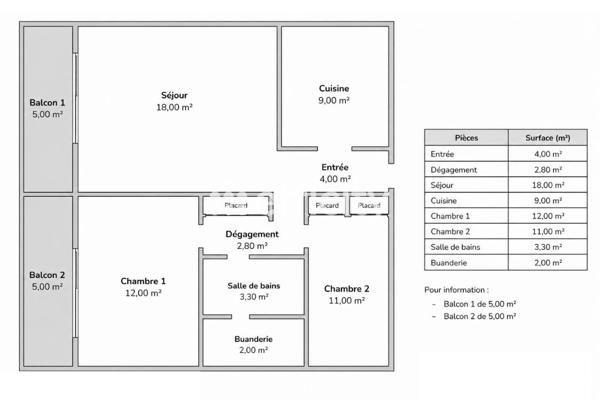Appartement 3 pièces - 65 m² Exclusivité