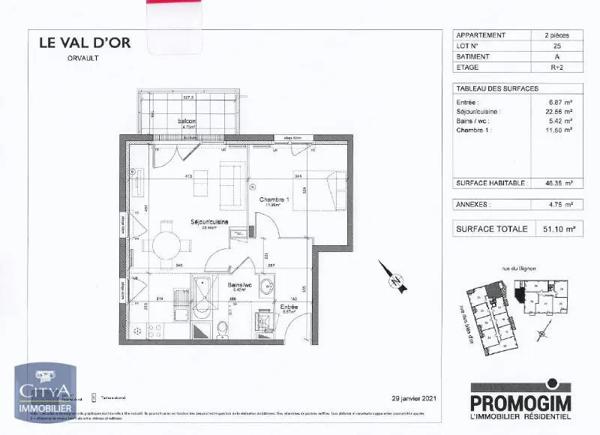 Appartement à louer 2 pièces 46.35m²