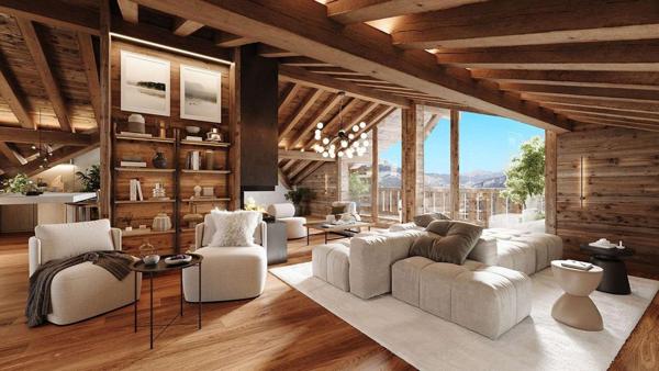 Duplex en dernier étage avec balcons dans un chalet haut-de-gamme