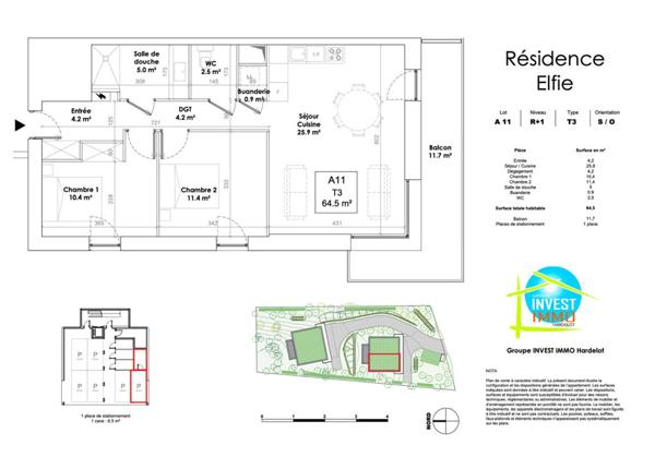 PROGRAMME NEUF: DEUX CHAMBRES - 64.5 m2 - ASCENSEUR & PARKING COUVERT