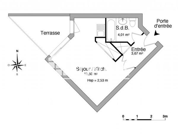 Location Studio 27.2 m² - 29 BIS RUE AUGUSTE MOUNIE Antony 92160