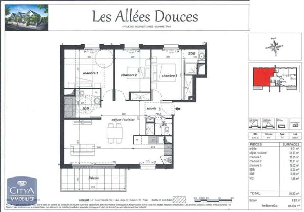 Appartement à louer 4 pièces 84.83m² Mettray (37390)