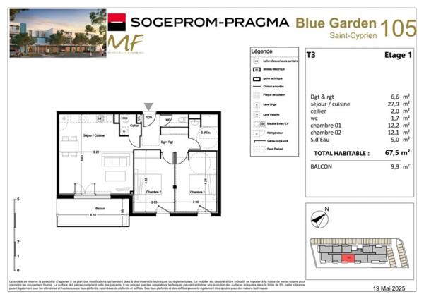 SAINT-CYPRIEN VILLAGE – T3 NEUF LUMINEUX AU 1ER ÉTAGE AVEC BALCON