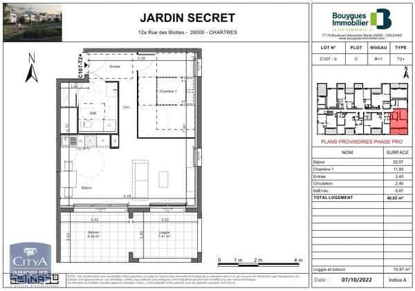 Appartement à louer 2 pièces 46.02m² Chartres (28000)