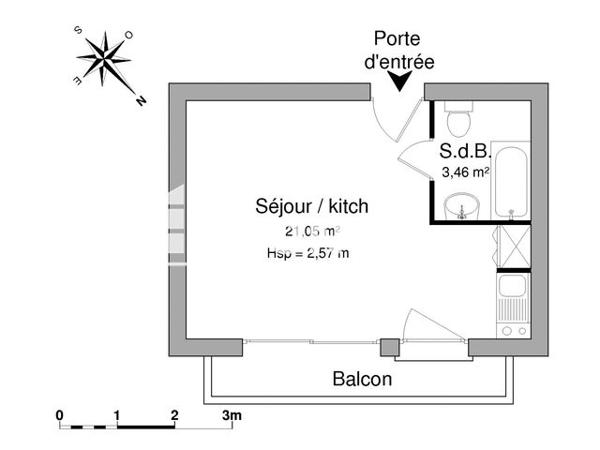 Location Studio 24.51 m² - 36/38 RUE GOSSELET Lille 59000