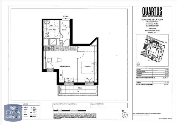 Appartement à louer 2 pièces 35.78m²