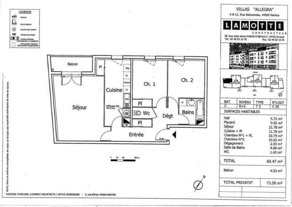 Appartement 3 pièces                                        - 44100 Nantes Réf : 12251