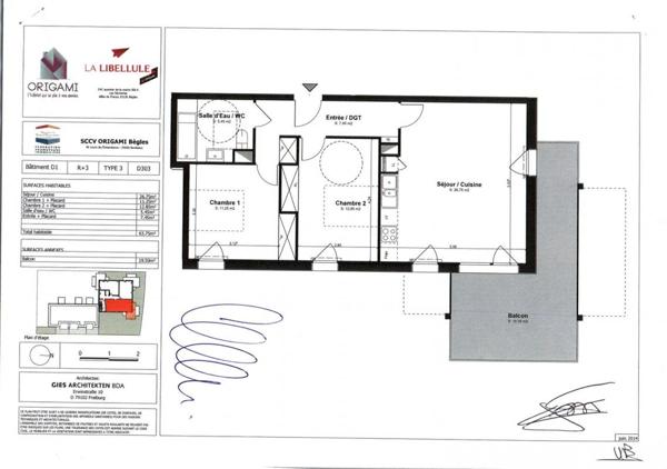 Appartement Begles Les sécheries 3 pièces 64 m2