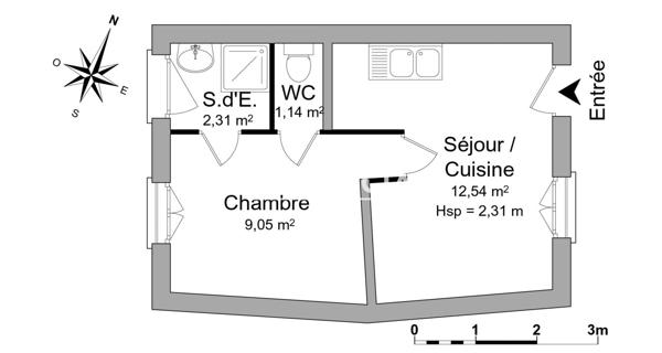 Location Studio 25.04 m² - Le Thillay 95500