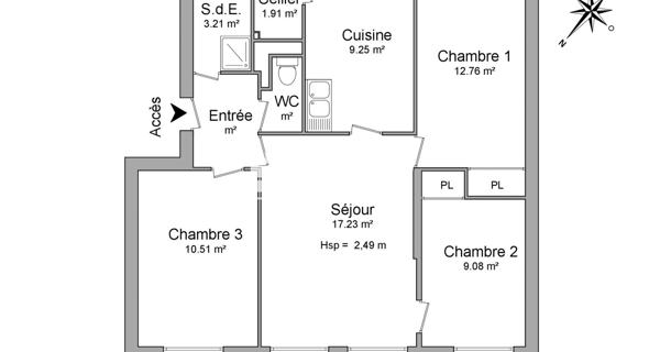 Location Appartement 4 pièces 68.78 m² - Poissy 78300