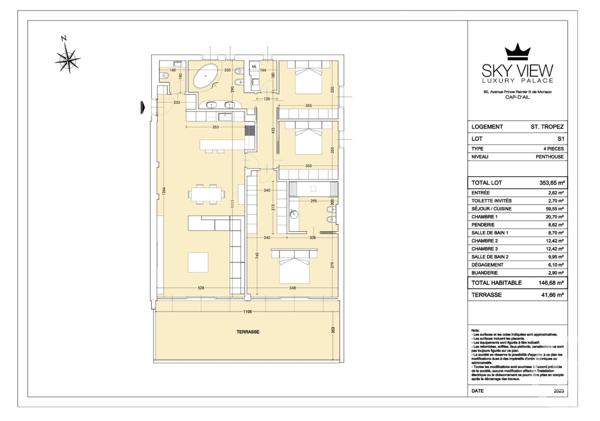 Appartement F4 à vendre  4 pièces - 146,68 m2 CAP D AIL - 06