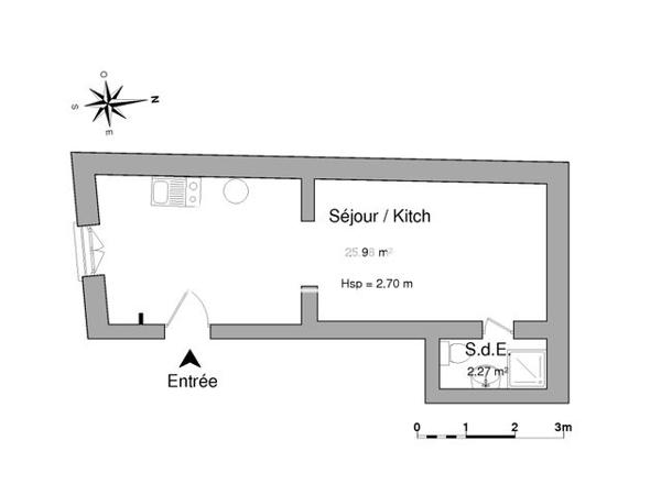 Location Studio 28.25 m² - 1 RUE THEBEAU Bordeaux 33000