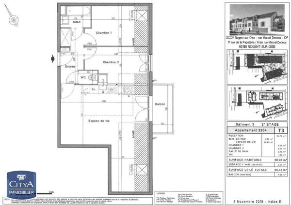 Appartement à louer 3 pièces 56.96m² Nogent-sur-Oise (60180)