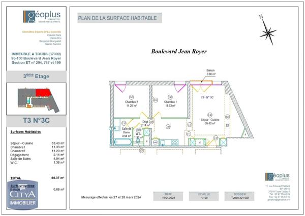 Appartement à louer 3 pièces 66.37m² Tours (37000)