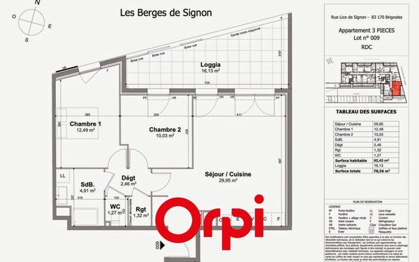 Appartement à vendre    3 pièces • 62,43 m2 Brignoles
