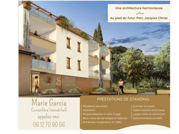 Appartement P3 neuf avec terrasse et stationnement, au pied du futur parc Jacques Chirac