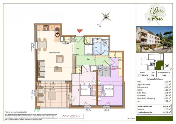 Appartement P3 neuf avec terrasse et stationnement, au pied du futur parc Jacques Chirac