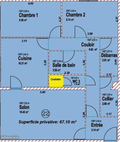 Location appartement 3 pièces de 67.1m²