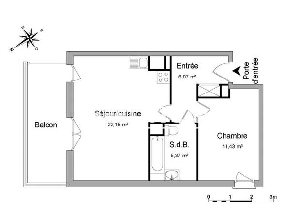 Location Appartement 2 pièces 45.02 m² - 3 AVENUE ANDRE REINSON Bordeaux 33300