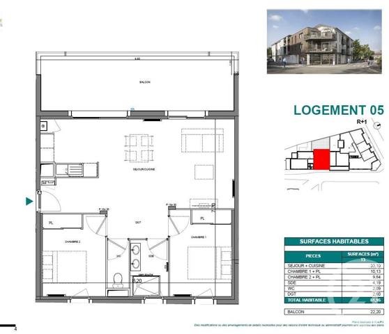 appartement à vendre  3 pièces - 61,95 m2 PARENTIS EN BORN - 40