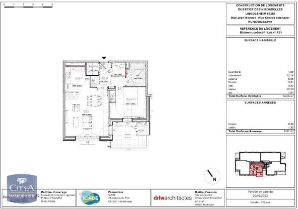 Appartement à louer 2 pièces 54.68m² Lingolsheim (67380)