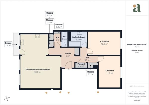 Appartement meublé de 75,67m2 Calme d'une avenue privée Balcon Dernier étage en location à Nantes (44100)